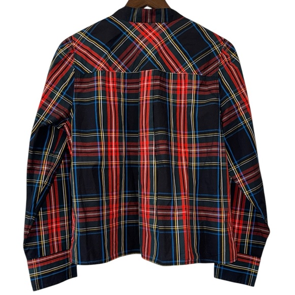 J.Crew Fresco Top Stewart Tartan Jewel Buttons Organic Cotton - Picture 4 of 11